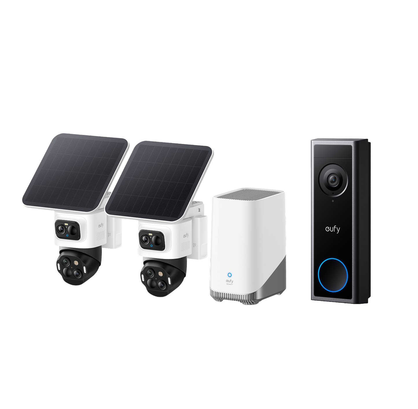 eufyCam S4 Triple-Lens Outdoor Solar Security Camera 2-Cam Kit + eufy Video Doorbell C30