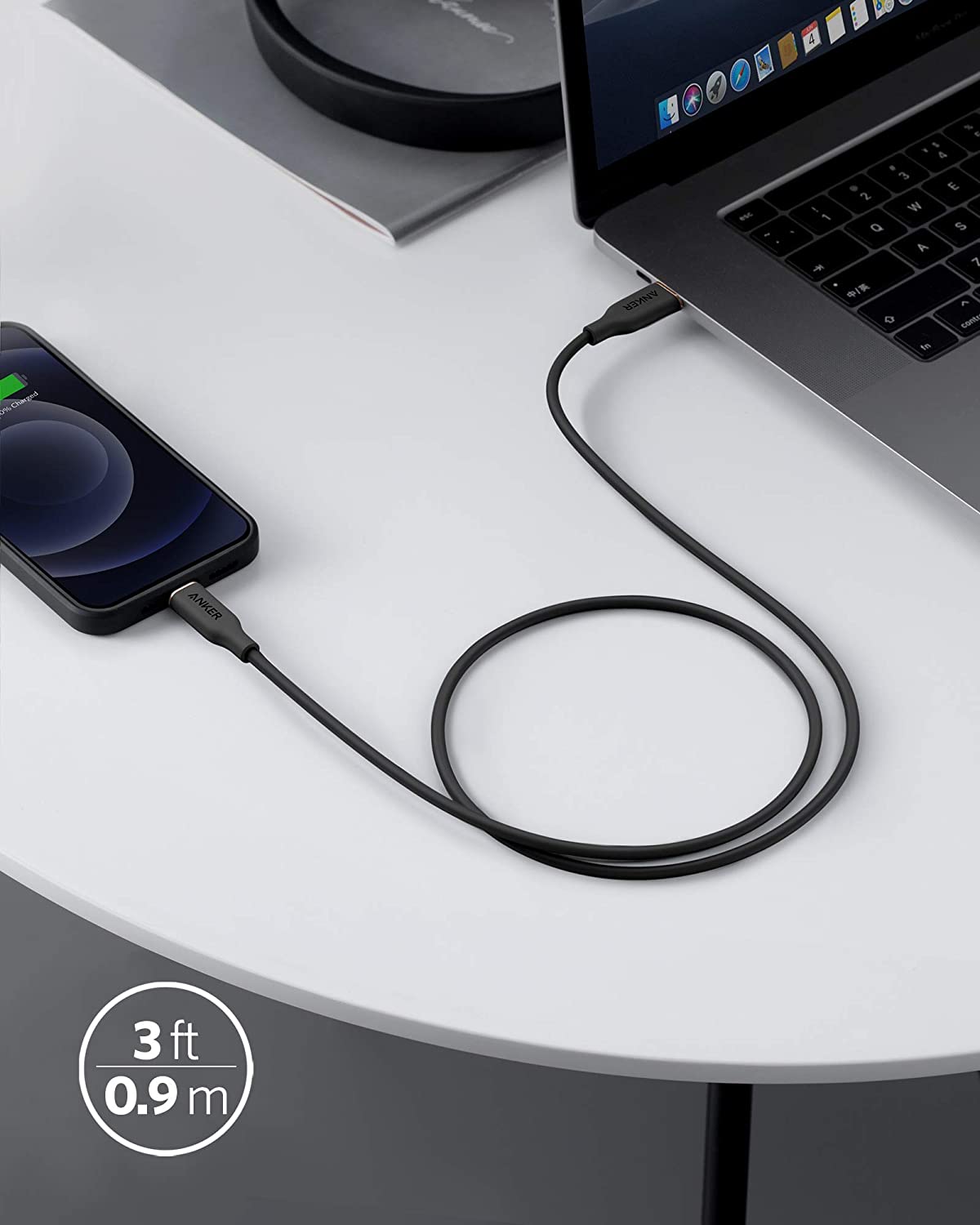 Anker <b>641</b> USB-C to Lightning Cable (Flow, 3ft Silicone)