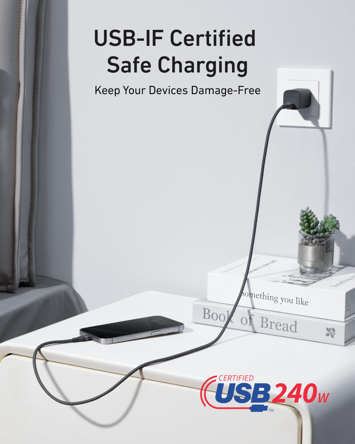 Anker Prime Desktop Charger 250W 6 Ports+Anker USB-C to USB-C Cable 240W Upcycled-Braided