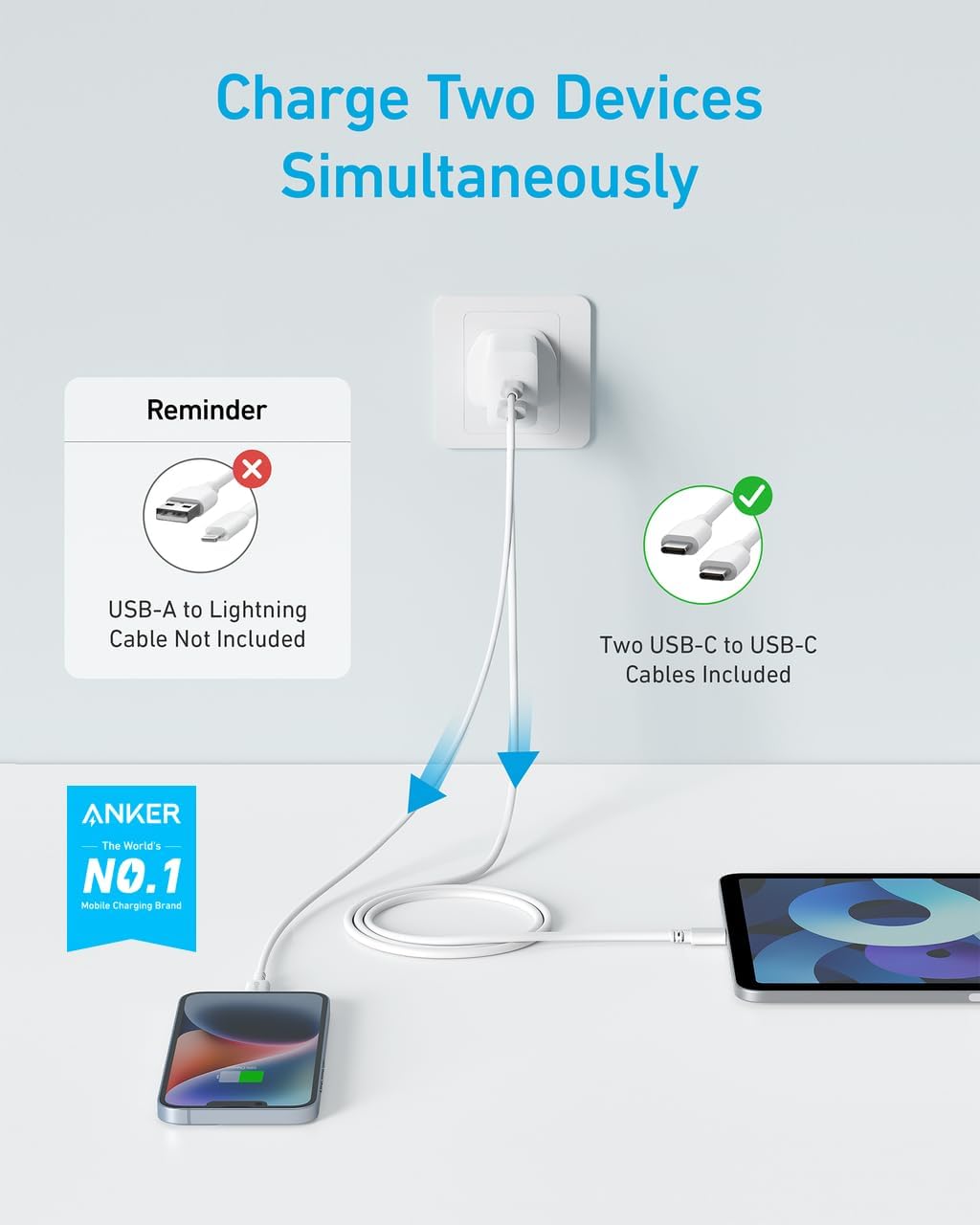 Anker USB-C Charger (20W, 2-Port, 2-Pack) (Cable Not Included)