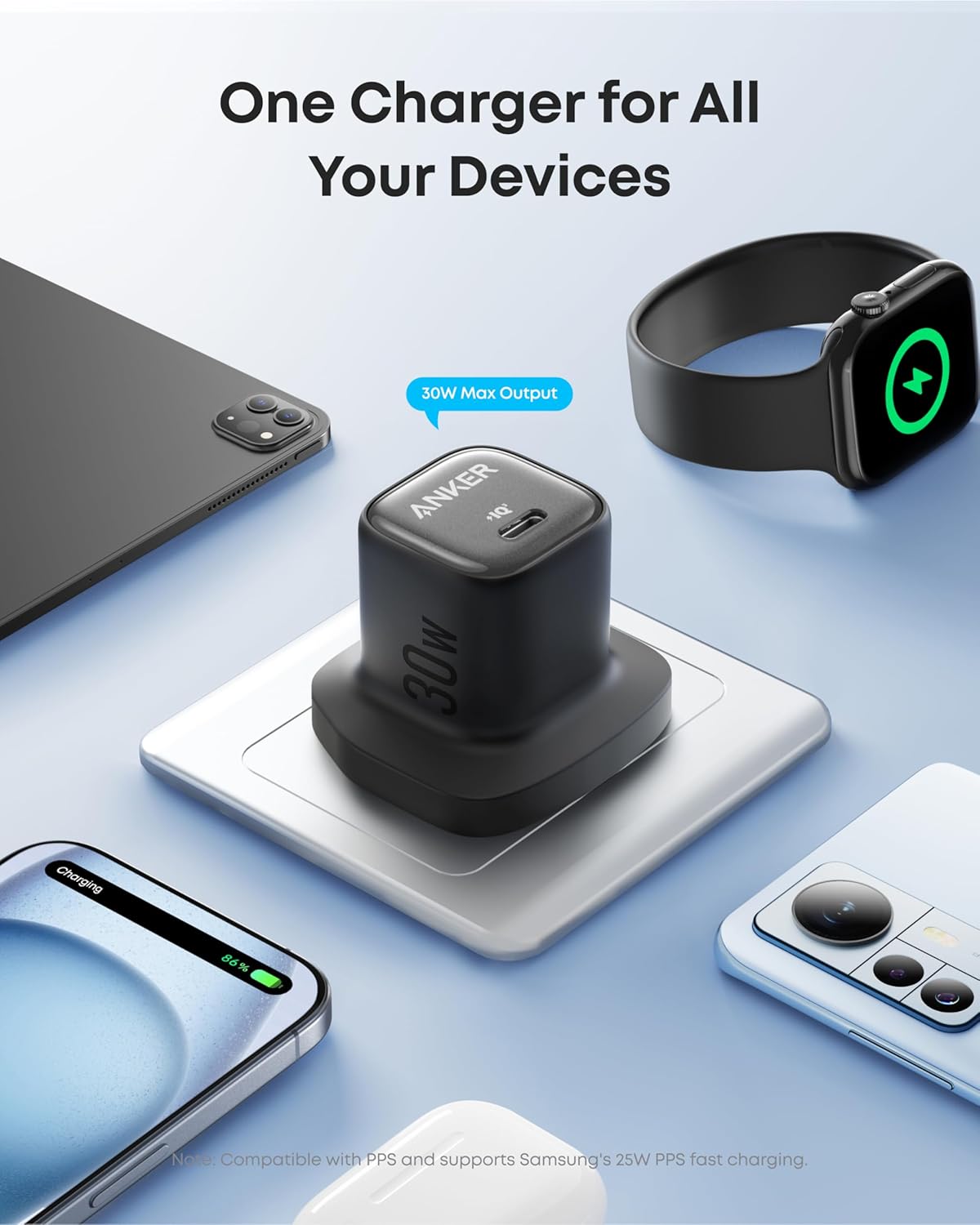Anker Wall Charger 30W USB-C Compact and Foldable Charger