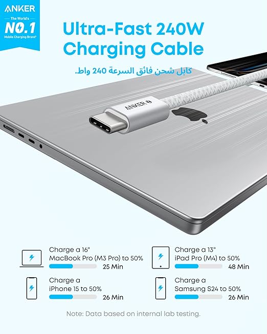 Anker USB-C cable with soft, durable design for longevity; Keyword