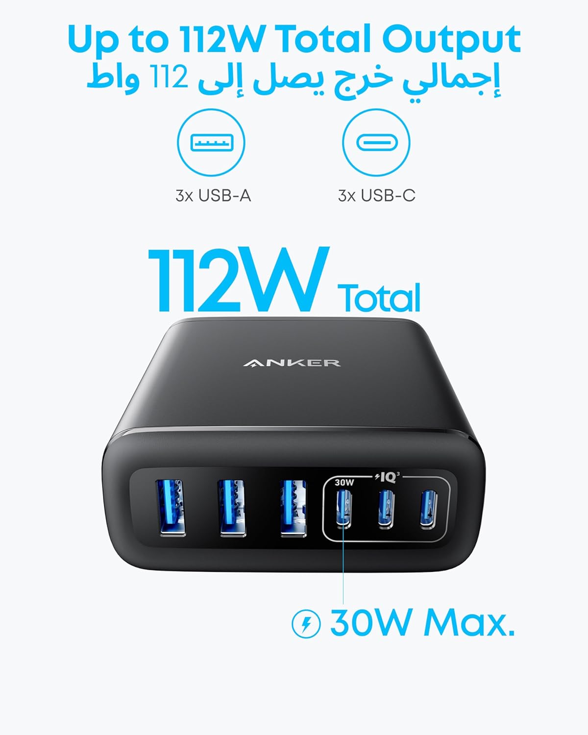 Anker charger with UK plug and cable organizer for charging