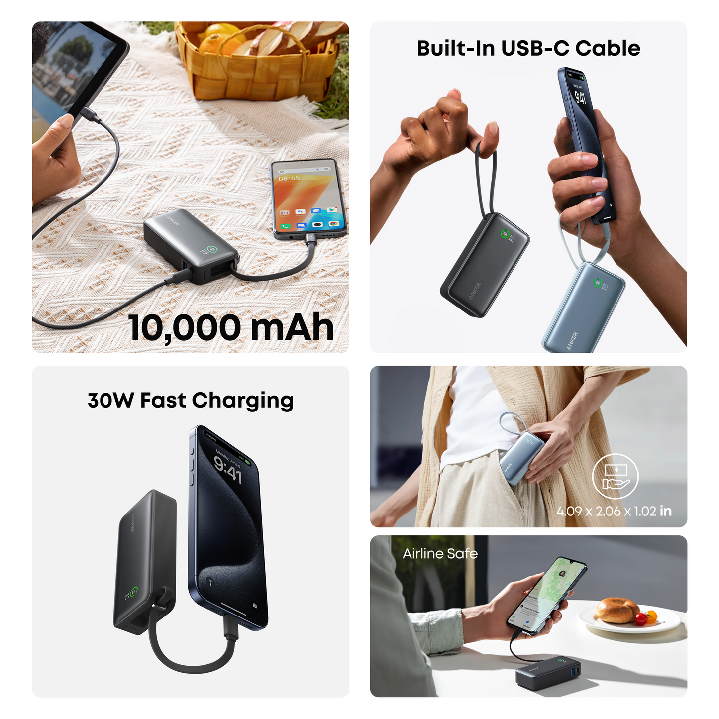 Anker Nano Power Bank 10000mAh 30W Built-In USB-C Cable