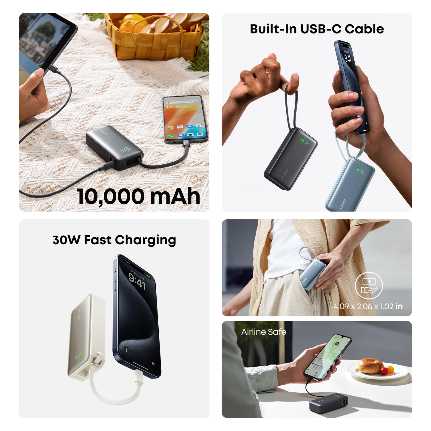 Anker Nano Power Bank 10000mAh 30W Built-In USB-C Cable