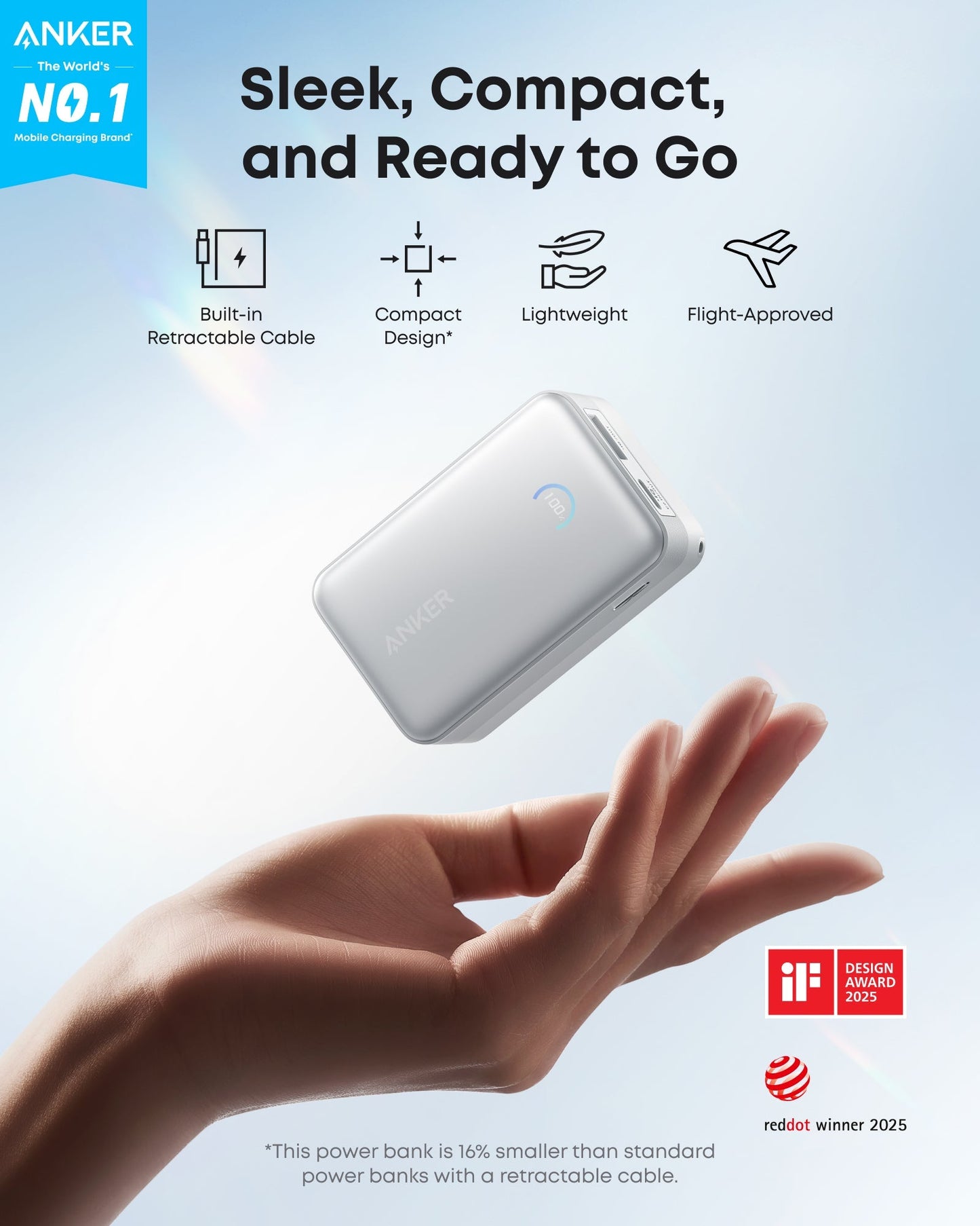 Anker Nano Power Bank 10000mAh 45W Built-In Retractable USB-C Cable