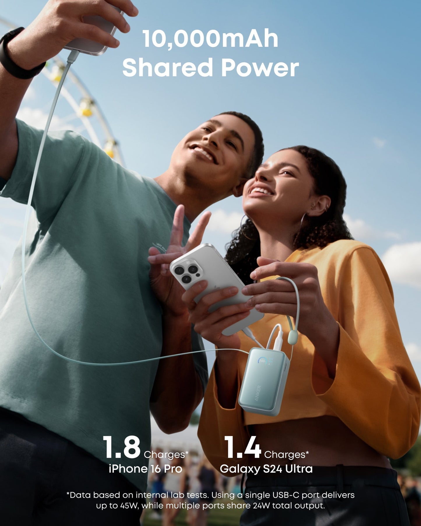 Anker Nano Power Bank 10000mAh 45W Built-In Retractable USB-C Cable
