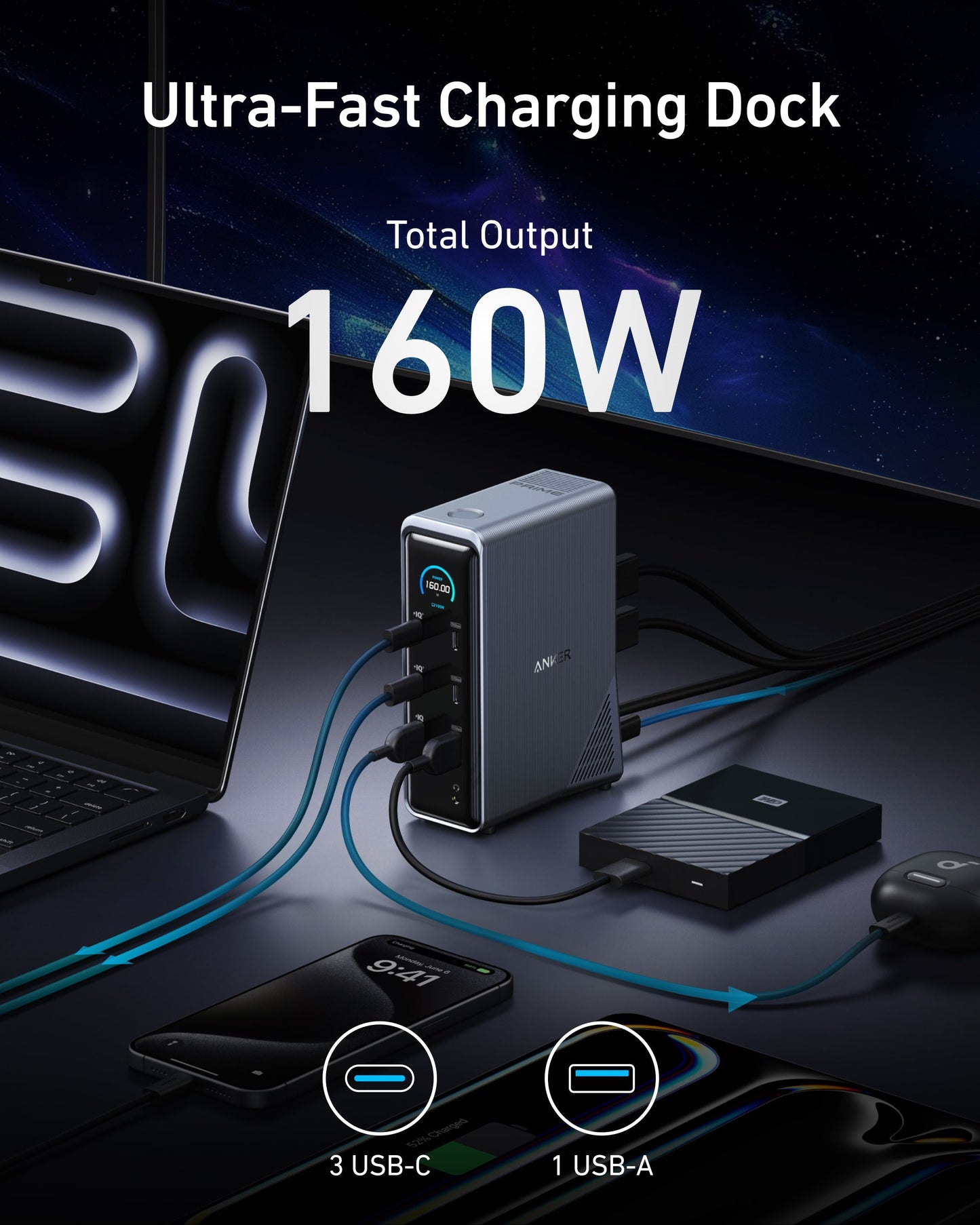 Anker Prime Charging Docking Station 160W 14-in-1 Dual Display