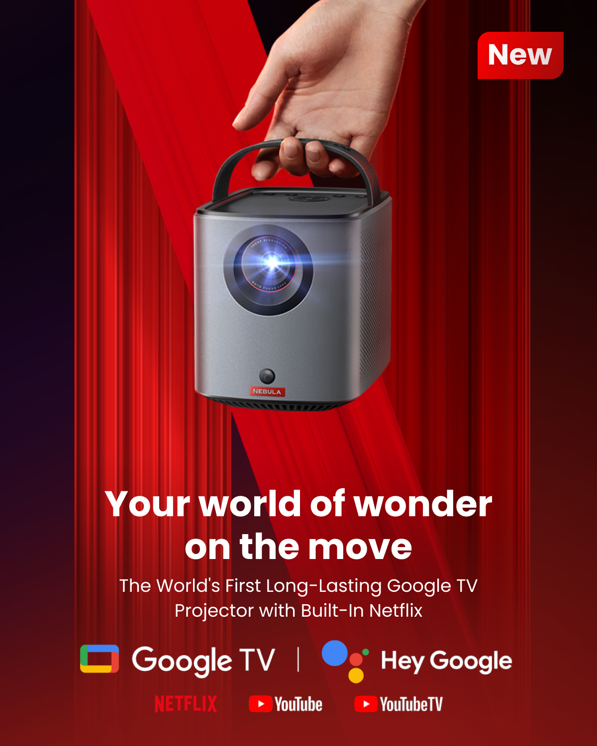 Mars 3 Air Portable Google TV Projector + Nebula 100-Inch Home Projector Screen