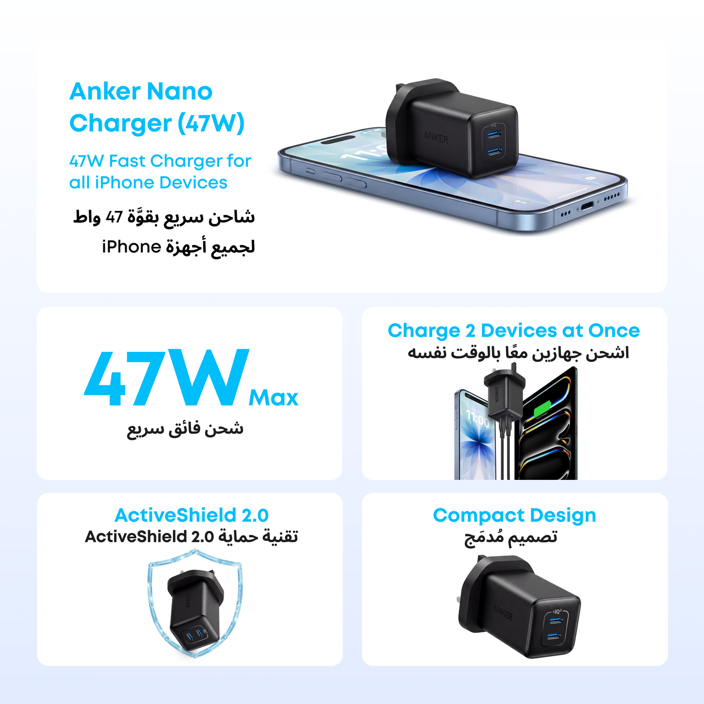 Anker Nano Wall Charger 47W 2 Ports 523 Charger