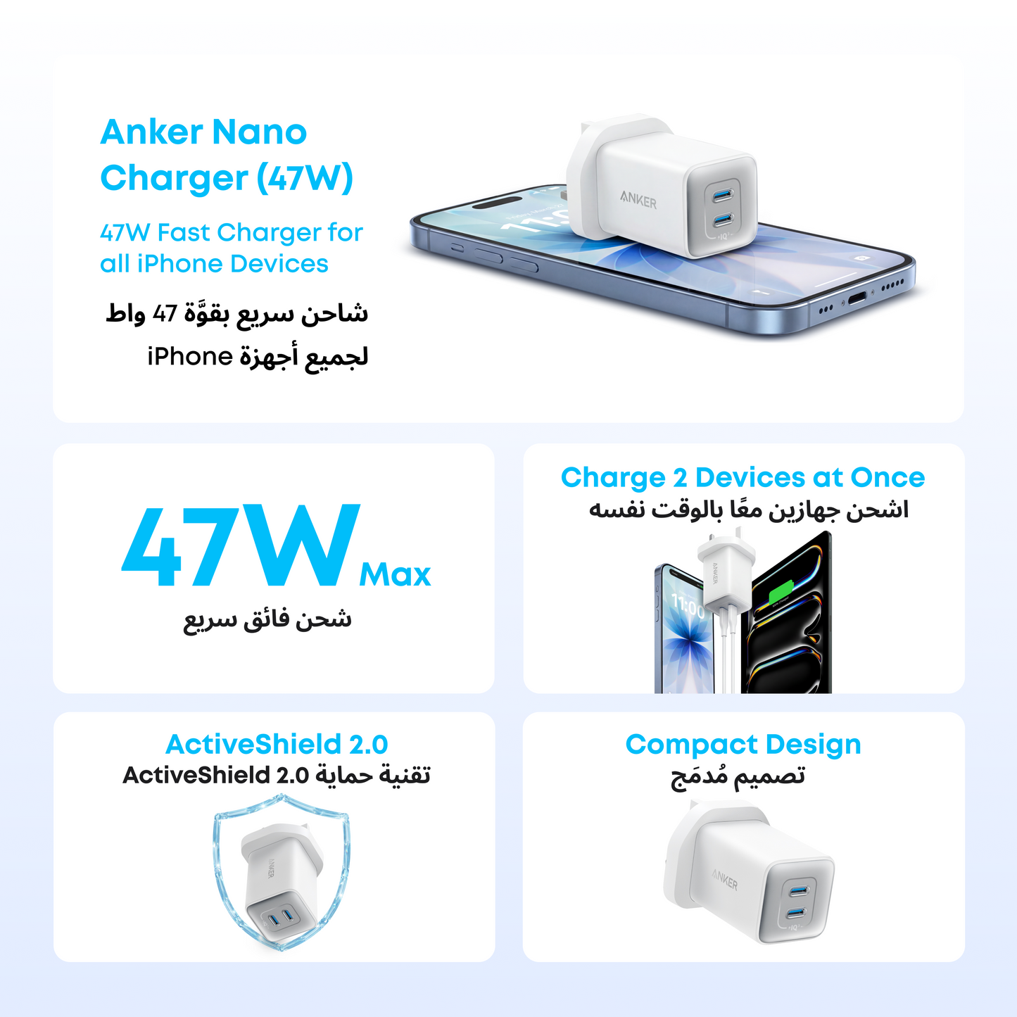 Anker Nano Wall Charger 47W 2 Ports 523 Charger