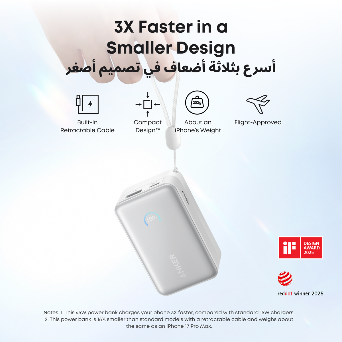 Anker Nano Power Bank 10000mAh 45W Built-In Retractable USB-C Cable