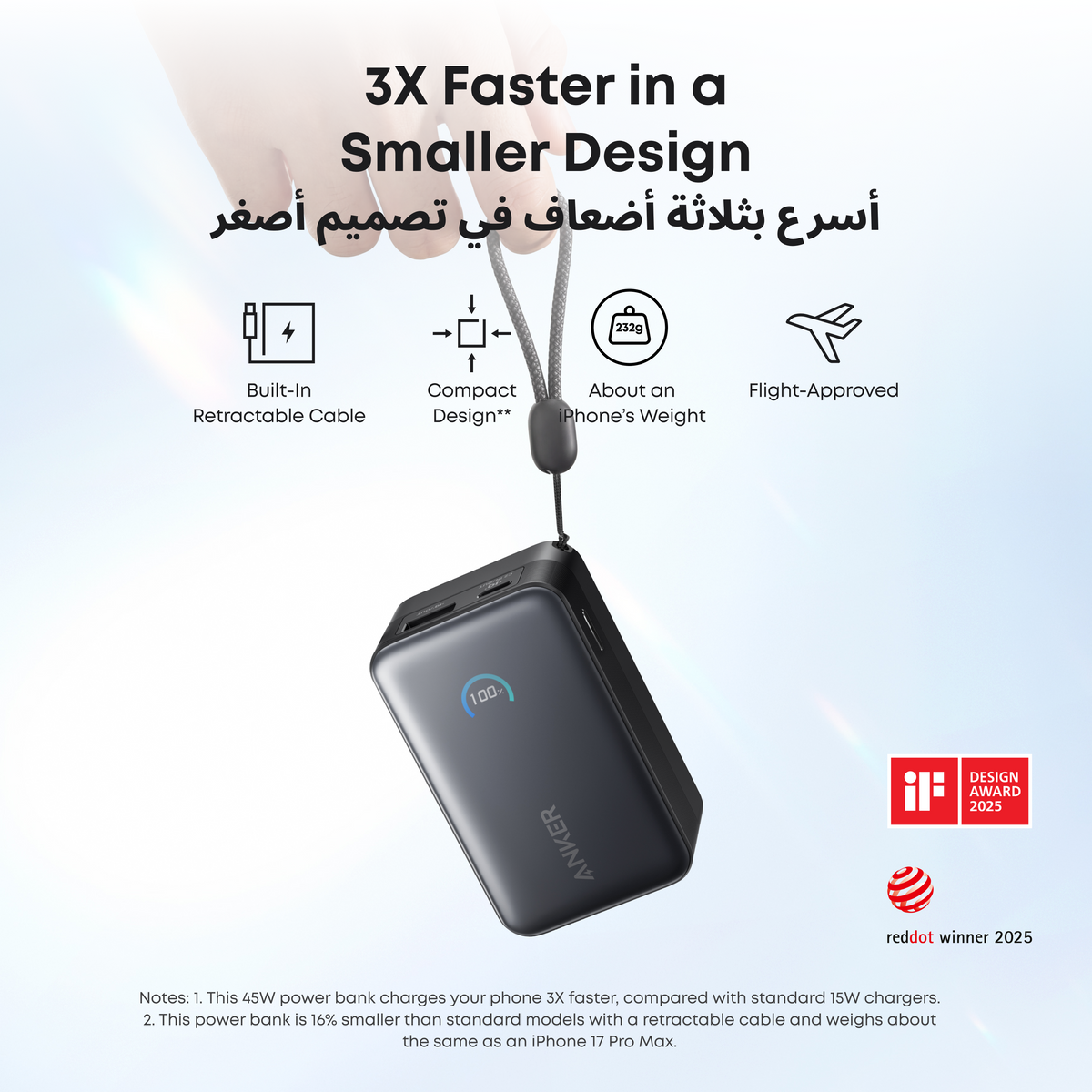 Anker Nano Power Bank 10000mAh 45W Built-In Retractable USB-C Cable