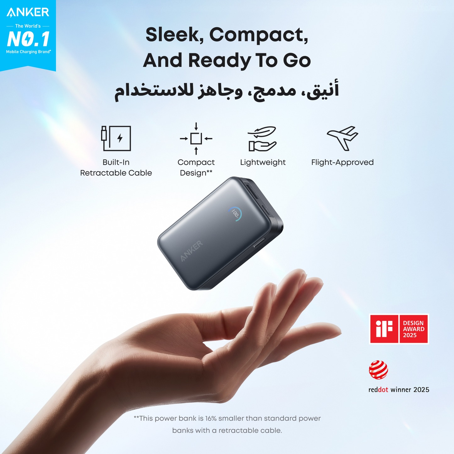 Anker Nano Power Bank 10000mAh 45W Built-In Retractable USB-C Cable