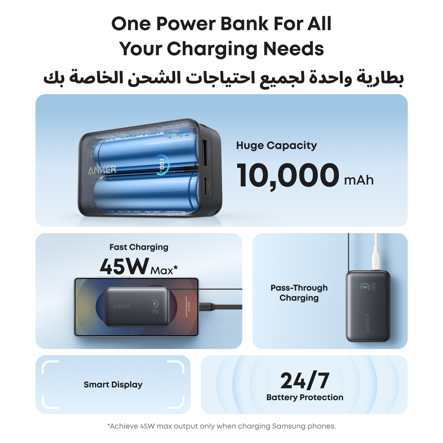 Anker Nano Power Bank 10000mAh 45W Built-In Retractable USB-C Cable