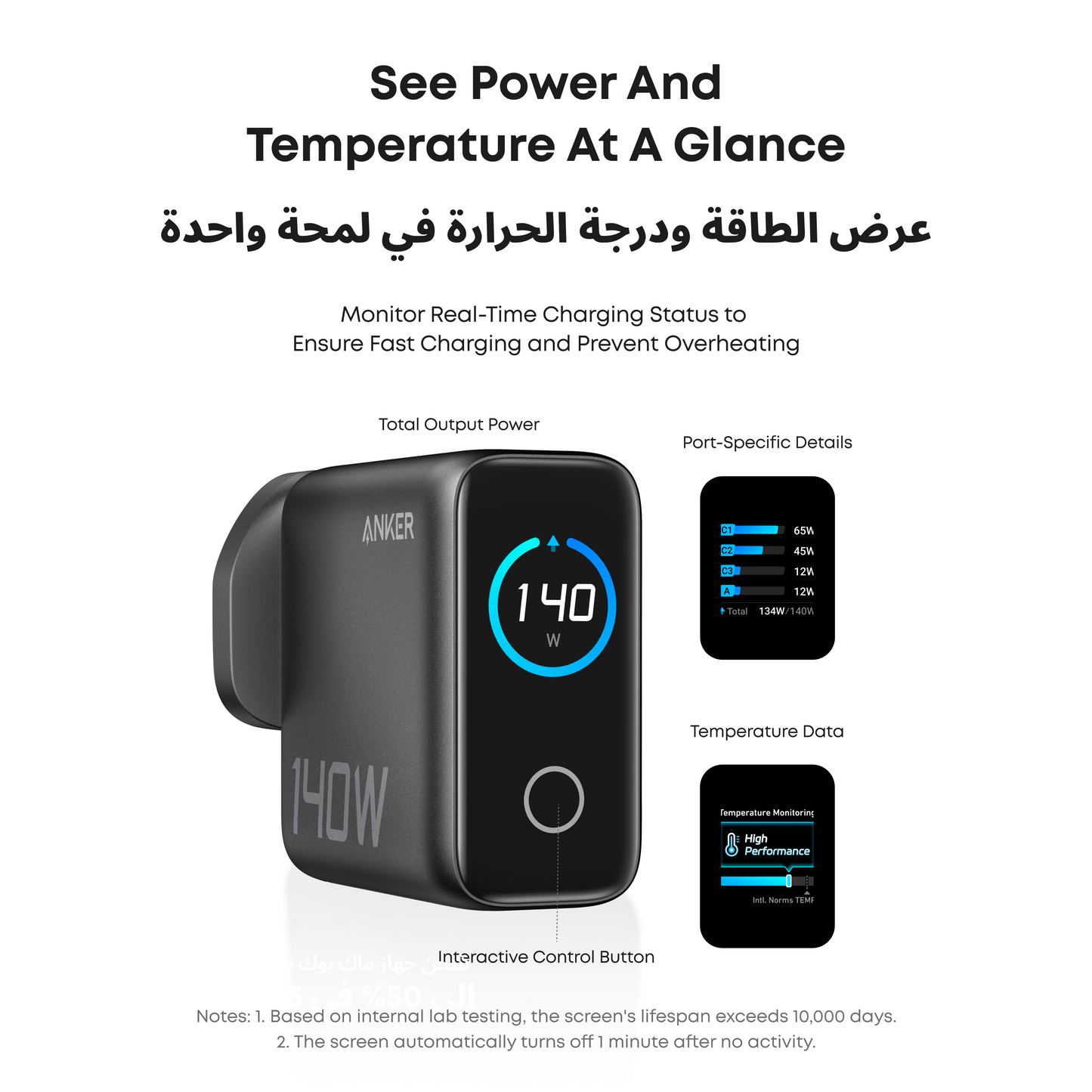 Anker Laptop Charger (140W, 4-Port, PD 3.1) with USB-C Cable
