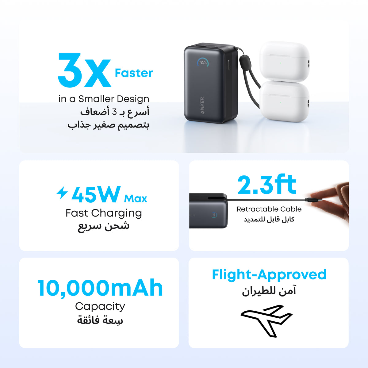Anker Nano Power Bank 10000mAh 45W Built-In Retractable USB-C Cable
