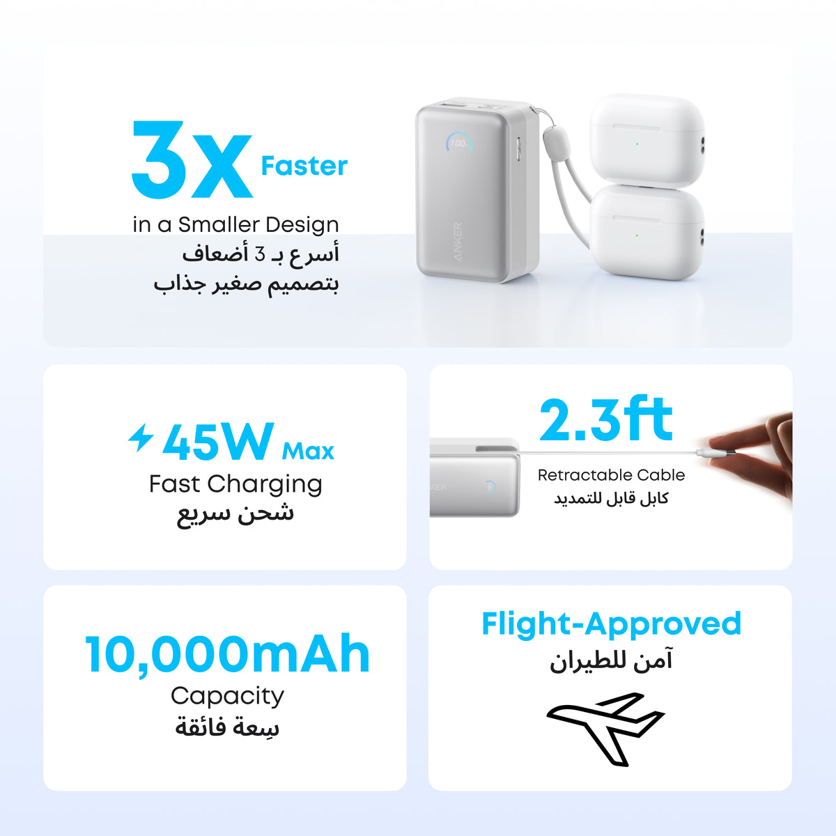 Anker Nano Power Bank 10000mAh 45W Built-In Retractable USB-C Cable
