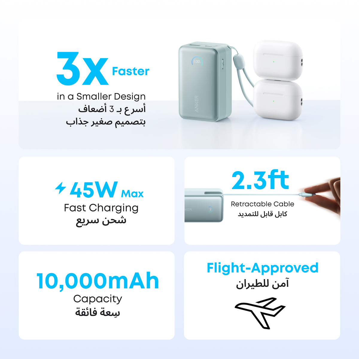 Anker Nano Power Bank 10000mAh 45W Built-In Retractable USB-C Cable