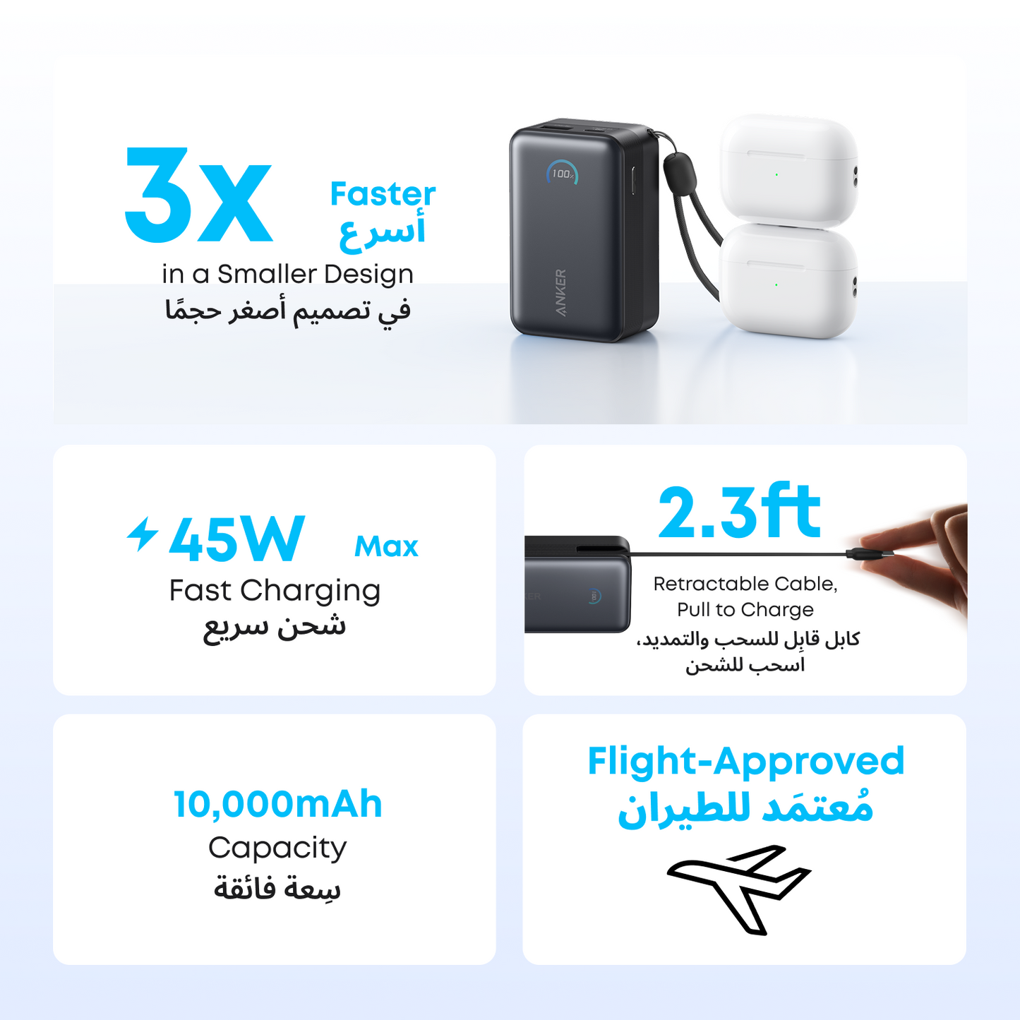 Anker Nano Power Bank 10000mAh 45W Built-In Retractable USB-C Cable
