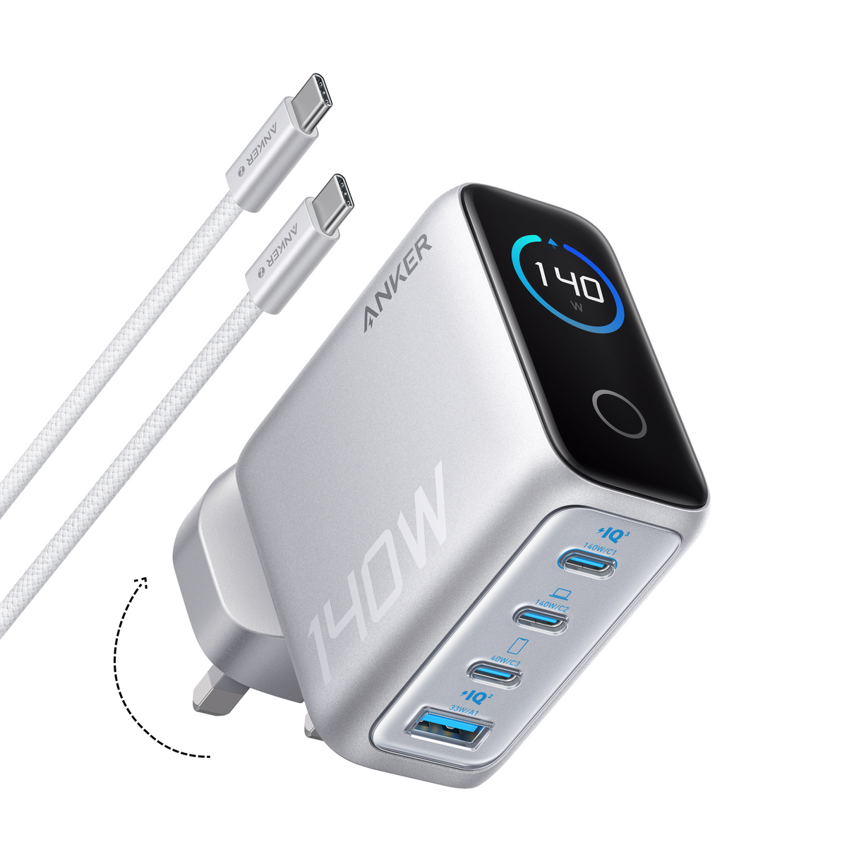 Anker Laptop Charger (140W, 4-Port, PD 3.1) with USB-C Cable