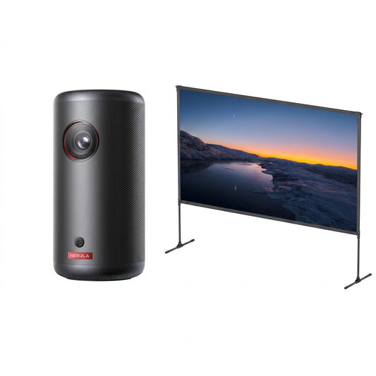 Capsule 3 1080p Mini Google TV Projector+soundcore Nebula 100-Inch Home Projector Screen
