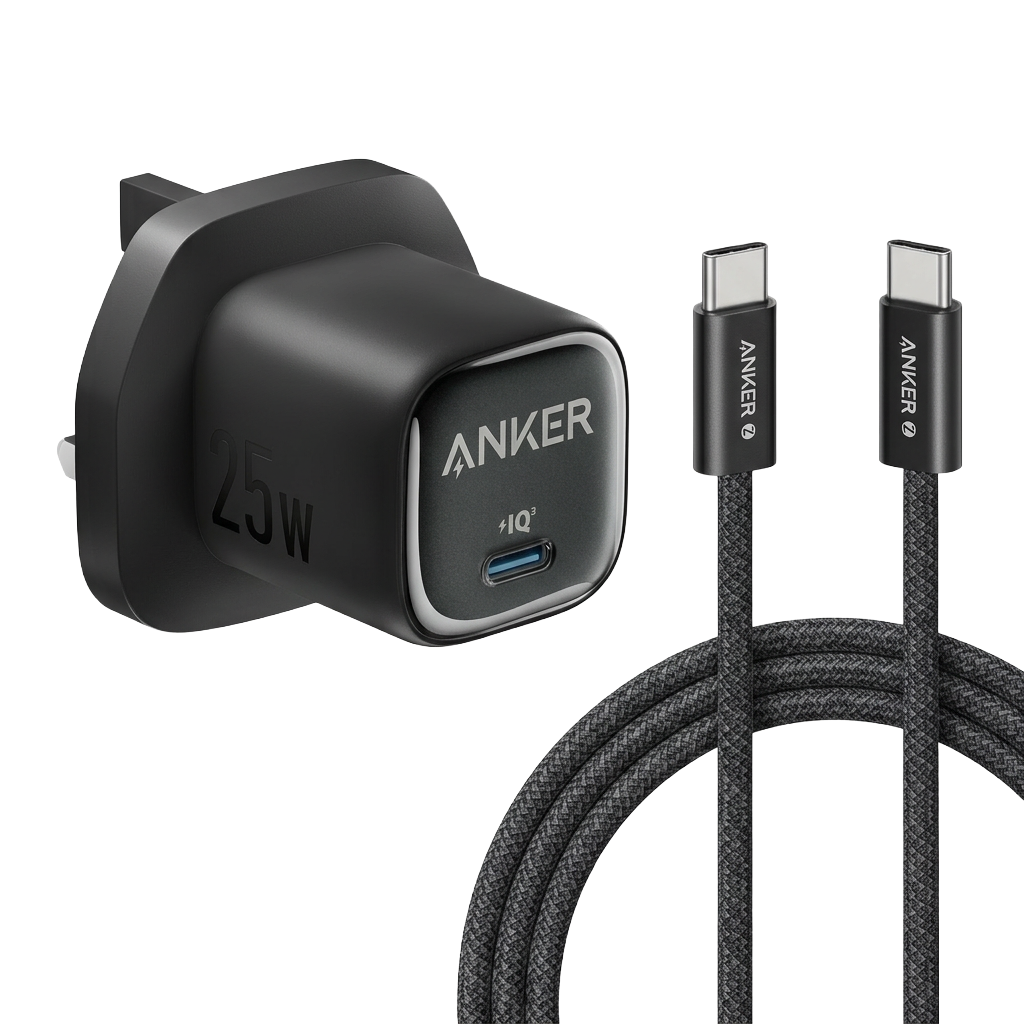 Anker Wall Charger 25W USB-C Compact and Foldable Charger + Anker USB-C to USB-C Cable 140W