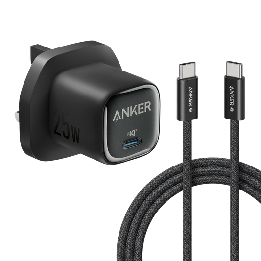 Anker Wall Charger 25W USB-C Compact and Foldable Charger + Anker USB-C to USB-C Cable 140W