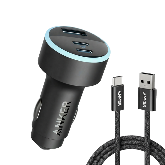 Anker 335 Car Charger, 67W, 3-Port + Anker Zolo USB-A to USB-C Cable