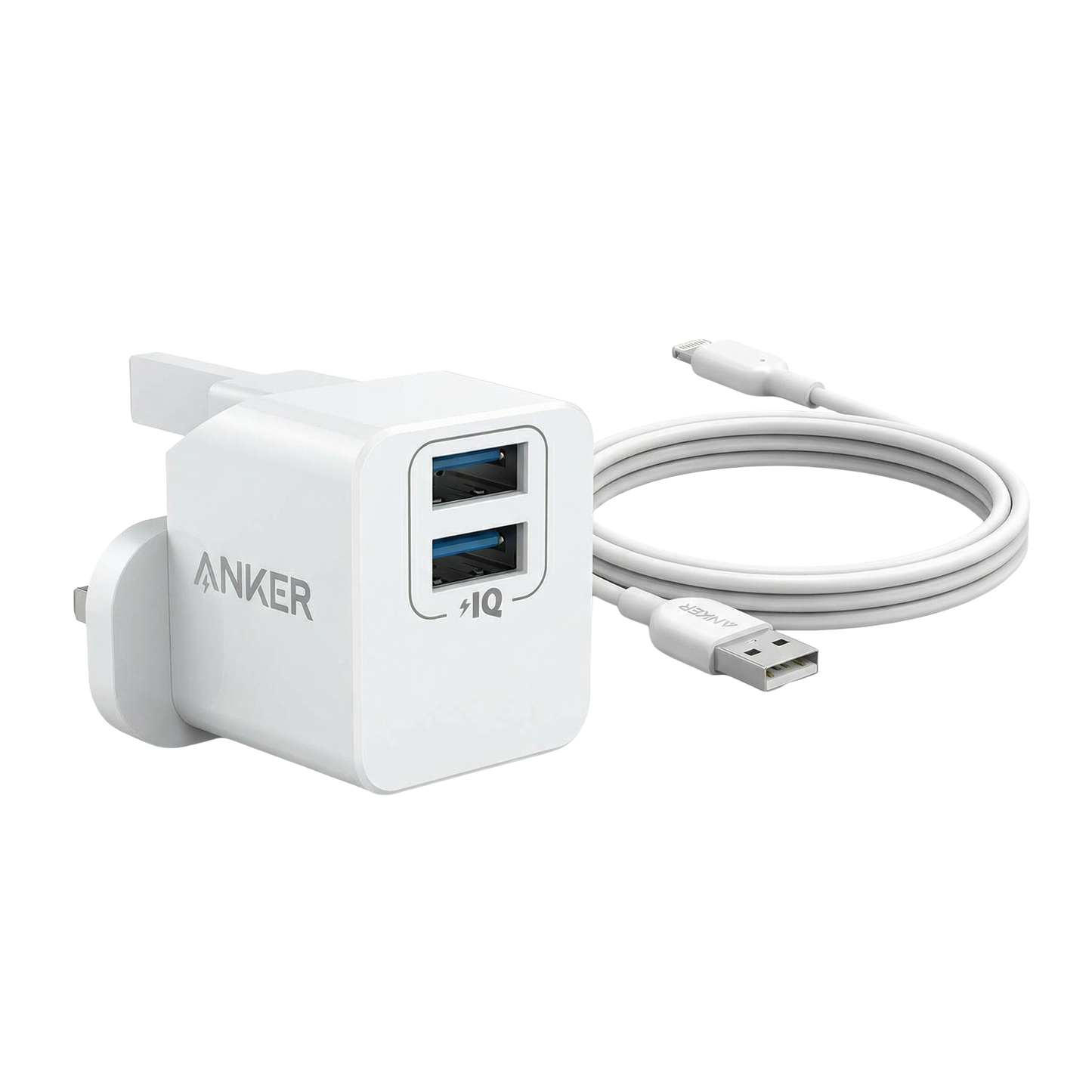 PowerPort mini Dual Port USB Charger+Anker USB-A to Lightning Cable Powerline II