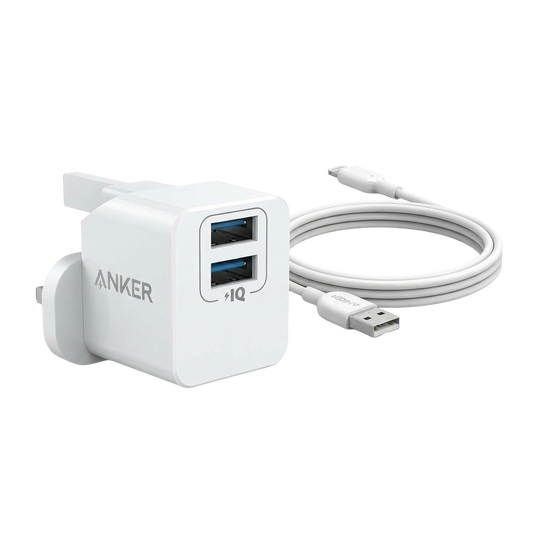 PowerPort mini Dual Port USB Charger+Anker USB-A to Lightning Cable Powerline II