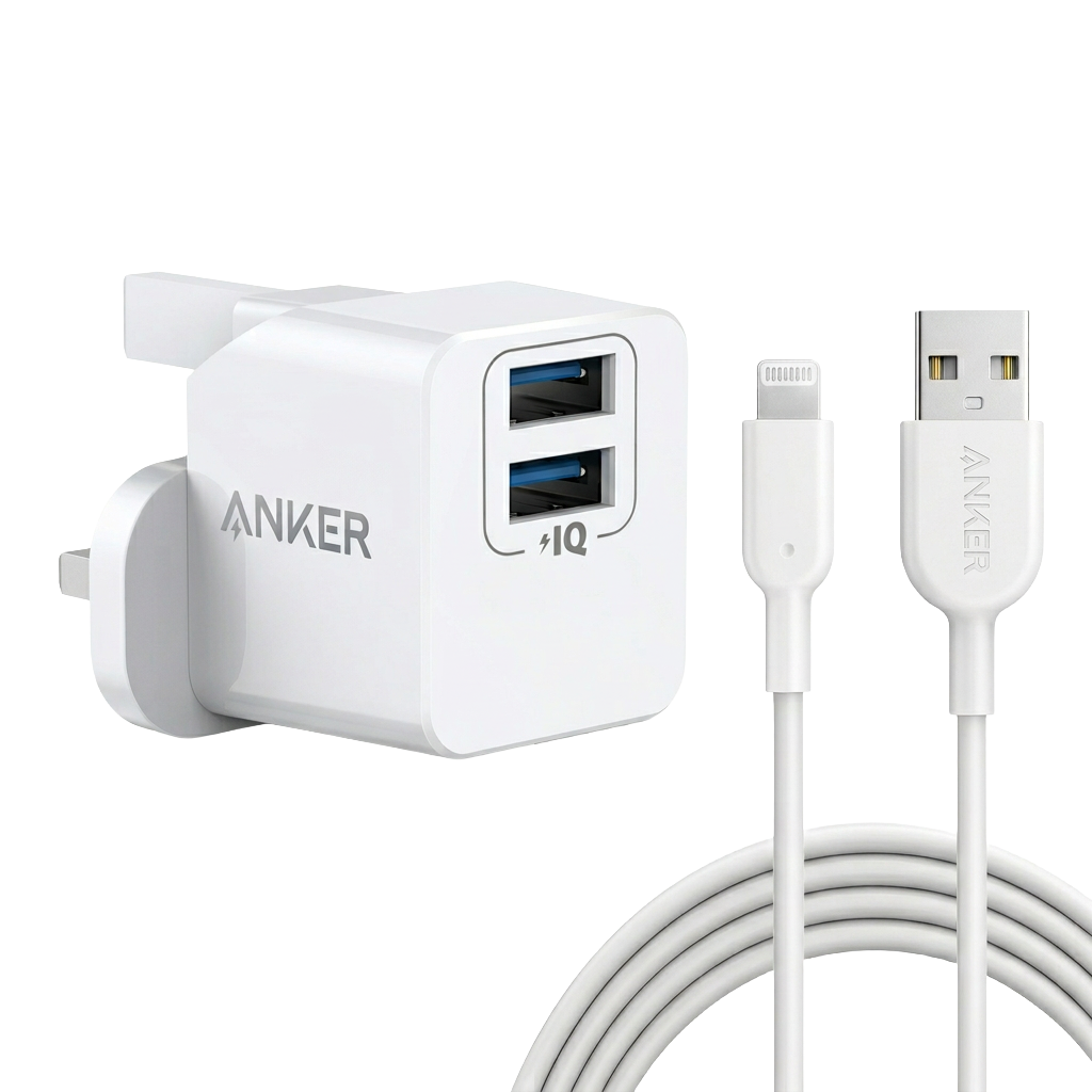 PowerPort mini Dual Port USB Charger + Anker USB-A to Lightning Cable Powerline II
