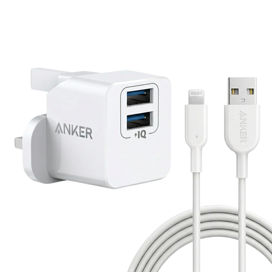PowerPort mini Dual Port USB Charger + Anker USB-A to Lightning Cable Powerline II