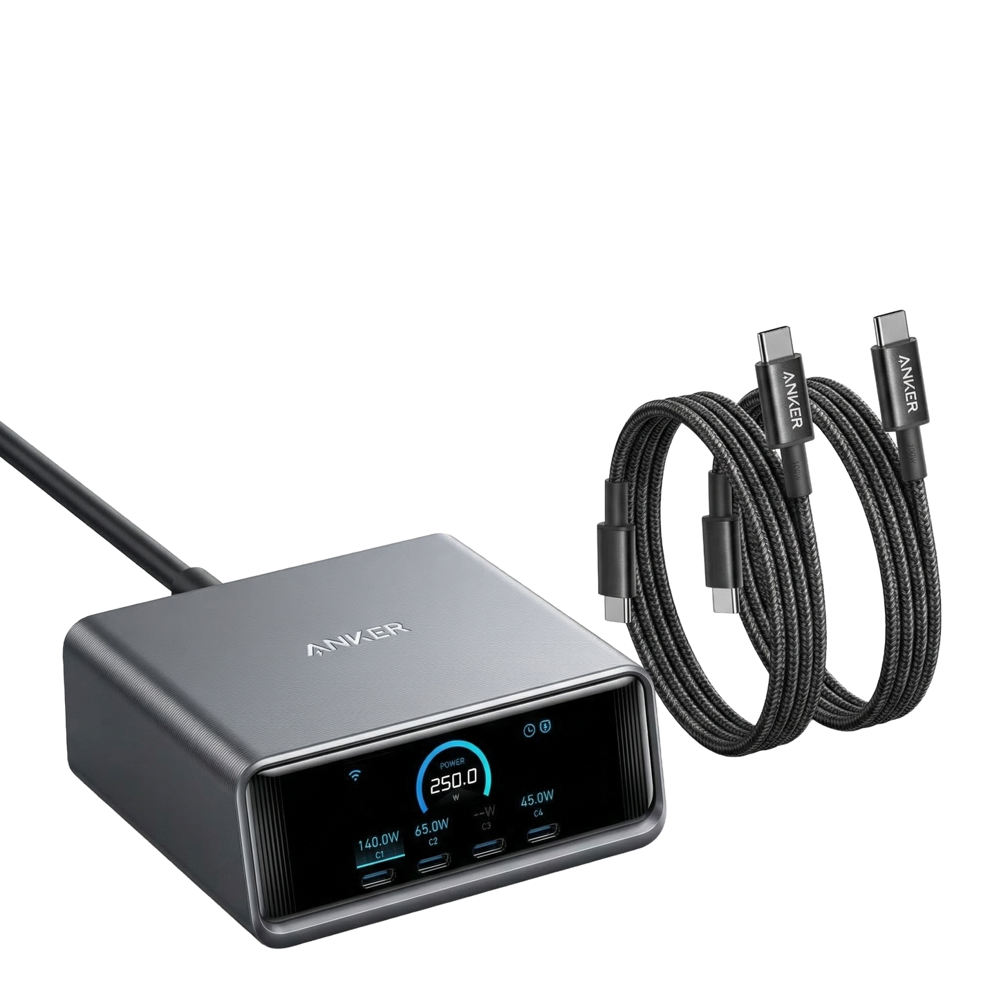 Anker Prime Desktop Charger 250W 6 Ports + Anker USB C to USB C Cable (3.3FT, 2Pack)