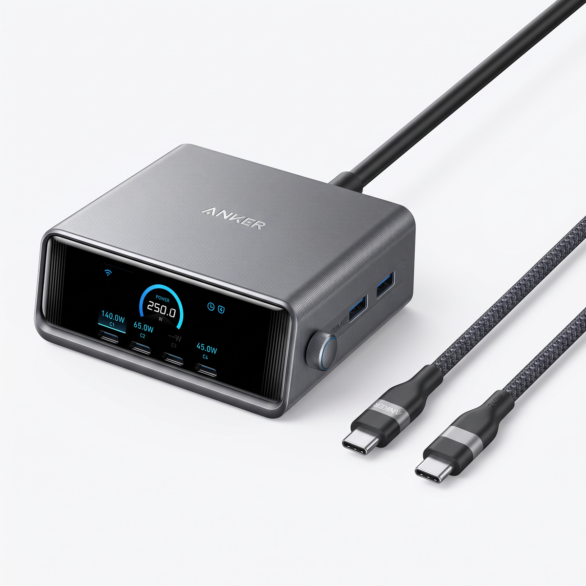 Anker Prime Desktop Charger 250W 6 Ports+Anker USB-C to USB-C Cable 240W Upcycled-Braided