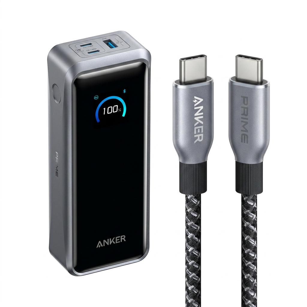 Anker Prime 26,250mAh Power Bank (300W) + Anker Prime USB-C to USB-C Cable (240W, Upcycled-Braided)